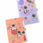 Le Delite (Pack Of 2) Folder Cartoon Space Organizer Bag, Astronaut 6 Grid File Folder For Kids