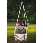 Patiofy Large Premium Square Hanging Swing Chair with Red L Cushion & Hanging Kit