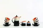 Caffeine Ceramic Handmade Stoneware Pink and Black Studio Tea Set (Set of 15 pcs Microwave & Dishwasher Safe Tea Set)