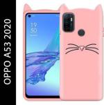 UNILORD Oppo A53 2020 Pink Rubber Screen Protector 3D Cat Kitty Girls Back Case Cover