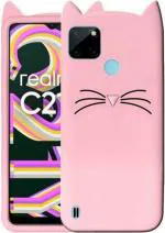 UNILORD Realme C21Y Pink Rubber Screen Protector 3D Cat Kitty Girls Back Case Cover