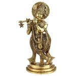 Idol Collections Golden Brass Standing Krishna Idol With Flute