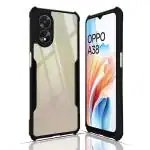 RJR Oppo A38 4G, Oppo A18 Cover | Camera Protection Shockproof Bumper-Edge | Acrylic Crystal Clear 360 Degree Protection TPU+PC | Transparent Eagle Back Case Cover (Black)