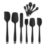 Frenchware Set of 11 Non-Stick Premium Silicone Spatula & Measuring Spoons for Cooking, Baking & Mixing| Heat-Resistant up to 230'C| Food-Grade & BPA-Free | Dishwasher Safe | FDA Approved (Black)
