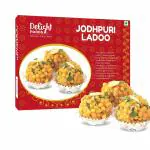 Delight Foods Pure Desi Ghee Jodhpuri Boodi Ladoo (Laddu) 400g | Diwali Greeting Card | 2 Decorative Fancy Diyas | Authentic & Fresh | Indian Sweets (Mithai) | Festive Gift Pack (Diwali)