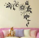LANSTICK Black Leaves with Designs Self Adhesive Wall Sticker