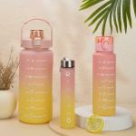 STEXU Motivational Water Bottle with Straw | Time Marker Portable Gym Water Bottle, Leakproof Reusable, Special Design| Water Bottle for Your Sports Activity, Hiking, Camping | Summer Water Bottle | Pani Ki Botal | (Multicolor)(Pack Of 3)