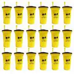 Kartual Return Gift For Kids In Bulk | Be Happy Smiley Sipper Glass with Flexible Straw For Drinking Milk, Juice, Water, Soft Drinks Etc (Pack of 18, Yellow)
