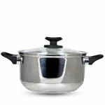 Get Plumm Stainless Steel Stock Pot with Lid | Cooking Pot & Biryani Pot with Heavy Bottom | Induction and Gas Stove Friendly | Stainless Steel Casserole | Casserole for Cooking (28cm, 9 liters)