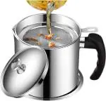 SHRUSHTY WORLD Stainless Steel Oil Pot - 1.5L Oil Filter & Storage Container with Removable Fine Mesh Filter, Anti-Drip Spout & Heat-Resistant Handle | Household Grease Separator & Oil Filtration Pot