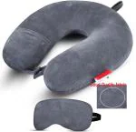 Zexsazone U-Shape Traveling Neck Pillow Multipurpose headrest Rest with Eye mask Grey|NECK REST|NECK PILLOW|TRAVEL PILLOW|HEAD REST|EYE MASK|U-SHAPE PILLOW|SOFT-FABRIC PILLOW