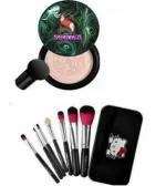 BIOAQUA BB CC Cream Foundation With Mushroom Head Air Cushion 20g and 7 Black Makeup Brushes Set - (Pack of 1)