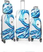 POLO CLASS Blue and White Polycarbonate Luggage Trolley Bag with Vanity Bag - 167 cm (set of 5)