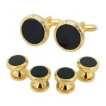 PELUCHE Golden And Black Crystal Studded & Shirt Studs Set