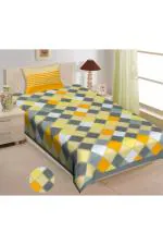Monik Handicrafts Yellow 144 TC Printed Cotton Queen Flat Bedsheet (216 x 146 cm)