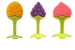 Grest Silicone Fruit Shape 3 Piece Of Teething Soft Sensory Teether / Pacifier For Baby ( Orange , Grapes & Peach )