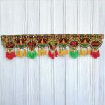 NARYA TRADITIONAL Door Hanger Toran with Colourful Lord Ganesha, Diya, Swastik & Colourful Pompom, Size:-3 Feet, Toran # 64(A)