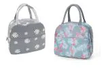 ShopiMoz Portable Lunch Bag Insulated Canvas (Pack of 2,Multicolor) Tote Travel Tiffin Bag Thermal Food Canvas Flamingo Insulated Cooler Bags Thermal Food Picnic Lunch Bags Kids for Office, College & School