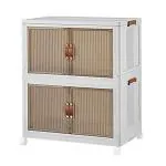 House of Quirk Plastic Storage Bins for Closet Organizers, Folding Wheel Storage Box, Stackable Storage Bins with Open Front Door,Storage Bins (Pack of 2, 60cm, White)