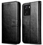 COVERBLACK Leather Finish Inside TPU Wallet Stand Magnetic Closure Flip Cover for Vivo Y56 5G - Venom Black