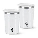 MILTON Saturn Gift Set, Double Walled Stainless Steel Tumbler with Lid Set of 2, 315 ml Each, White | Mug for Tea & Coffee | Reusable | Microwave Safe | Sweat Proof | Carry Hot & Cold Beverages
