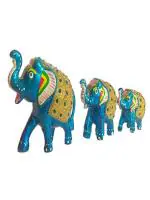 PALPAL Blue Paper Handmade Elephant Showpiece Figurine For Home Decor - Pack Of 3