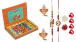 Feastive Celebrations Om Sweets Assorted Mewa Bites With 2 Uber Cool Rakhis Rakhi, Pair Of Ganesha Soan, Pooja Rakhi, Kesar And Chawal