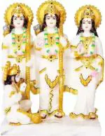 Daksh Enterprises Marble Lord Ram Darbar Statue God Ram Laxman Sita & Bajragbali Darbar Idol Decorative Showpiece - 20 cm  (Marble, White)
