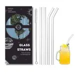 SAVE Glass Straw Set | Clear White | 2 Straight & 2 Bent Straws with 1 Cleaning Brush | Reusable Glass Straws | Multi Use Drinking Straw Pipe