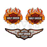 Shivoid Harley Davidson Logo Sticker Fire with White Wings for Helmet (Pack of 3)
