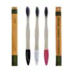 r kant Bamboo Toothbrush Pack of 3- Black, White, Pink, Charcoal Infused, Bottom Painted, Eco-friendly-