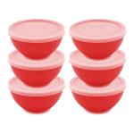 Jaycee Microwave Safe And BPA Free Red Round Virgin Plastic Multipurpose Bowl With Lid - 300 Ml (Pack Of 6)