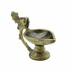 pujaNpujari Brass Aarti Diya Oil Lamp with Peacock Curved Handle for Pooja Room Home Temple