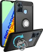 Unistuff Back Case Cover for Infinix Smart 6 Plus with Magnetic Kickstand | Premium Matte Finish | Camera Bump Protection | Rubberized Ring Cover - Night Black, 76996