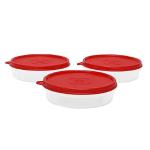 Cutting EDGE Eco-Plastic Food Saver Leakproof Airtight Container for Fridge or Vegetable Storage (Set of 3-190 ml, Transparent with Red Lid)