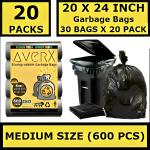averX Premium Black Garbage Bag - 20x24 inches (Pack of 20, 6000 Pieces, Extra Medium) - 30 Bags / Pack
