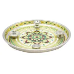 pujaNpujari Stainless Steel Pooja Thali Set with Multicolor Meenakari Shubh Labh Design Stainless Steel (5 Pieces, Multicolor)