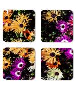 Whats Your Kick Flowers Beautiful Yellow And Voilet Gerbera Flower Design Printed Set of 4 Coaster With Metal Stand