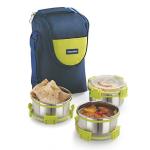 Magnus Aura 3 Round Stainless Steel Lunch Box with Carrying Case 900 ml