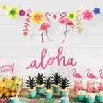 My Party Suppliers 3 m Tropical Flamingo Leaves Banner Flower Garland Paper Flag Bunting Birthday Baby Shower Hawaiian Summer Party Decoration