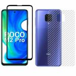 Kite Digital Redmi Poco M2 Pro Back Screen Protective Film Carbon Fiber Skin Transparent Screen Guard Sticker + 5D/6D/11D/21D (Black) Premium Tempered Glass Screen Protector