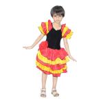 Kaku Fancy Dresses Salsa Girl Costume For Western Dance -Red-Yellow, 7-8 Years, For Girls