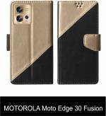 Sbms Motorola Moto Edge 30 Fusion Black Artificial Leather Shock Proof Flip Cover