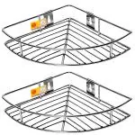 Unify Stainless Steel Multipurpose Storage Organizer - Corner Shelf for Kitchen and Bathroom, Shelf Rack, Bathroom Shelf Wall Mounted, Chrome Finish, Size: 23 x 23 x 5 cm (Set of 2)