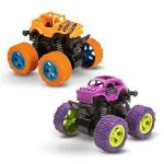 THE RED BABY Monster Truck for Boys 3 4 5 6 7 Year Old,Push and Go Friction Powered Car Toys, Double-Directions Inertia Pull Back Vehicle Set,Birthday Party Gift for Kids (Multicolor)Pack of 2