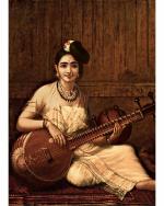 DECOR ADVENTURES Malabar Lady with Veena by Raja Ravi Varma Wall Painting 14 x 18 inch