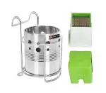 FIRST FRONT Stainless Steel With Stand Cutlery Holder Racks With Steel and Plastic Potato Chipser French Fries Chips Maker Machine Snacks Finger, Potato Finger Chips Cutter and (Multicolour, Pack of 2)