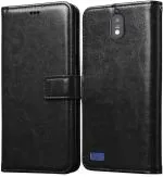 COVERBLACK Artificial Leather::Rubber Flip Cover Compatible model for JioFi Jio Phone Next - Black