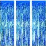 Propsicle Birthday Foil Curtain Pack of 3 Blue 3ftx6ft Fringe Curtains Party Decoration Birthday Boy Party, Graduation