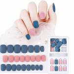 Coslifestore Press On Nails Pack of 24 Reusable Gel Nail Extensions Dual Colour With Full Application Kit Consisting of Buffer, Manicure Tool, 24 Jelly Tabs Diy Nail Art Kit (Blue and Pink)